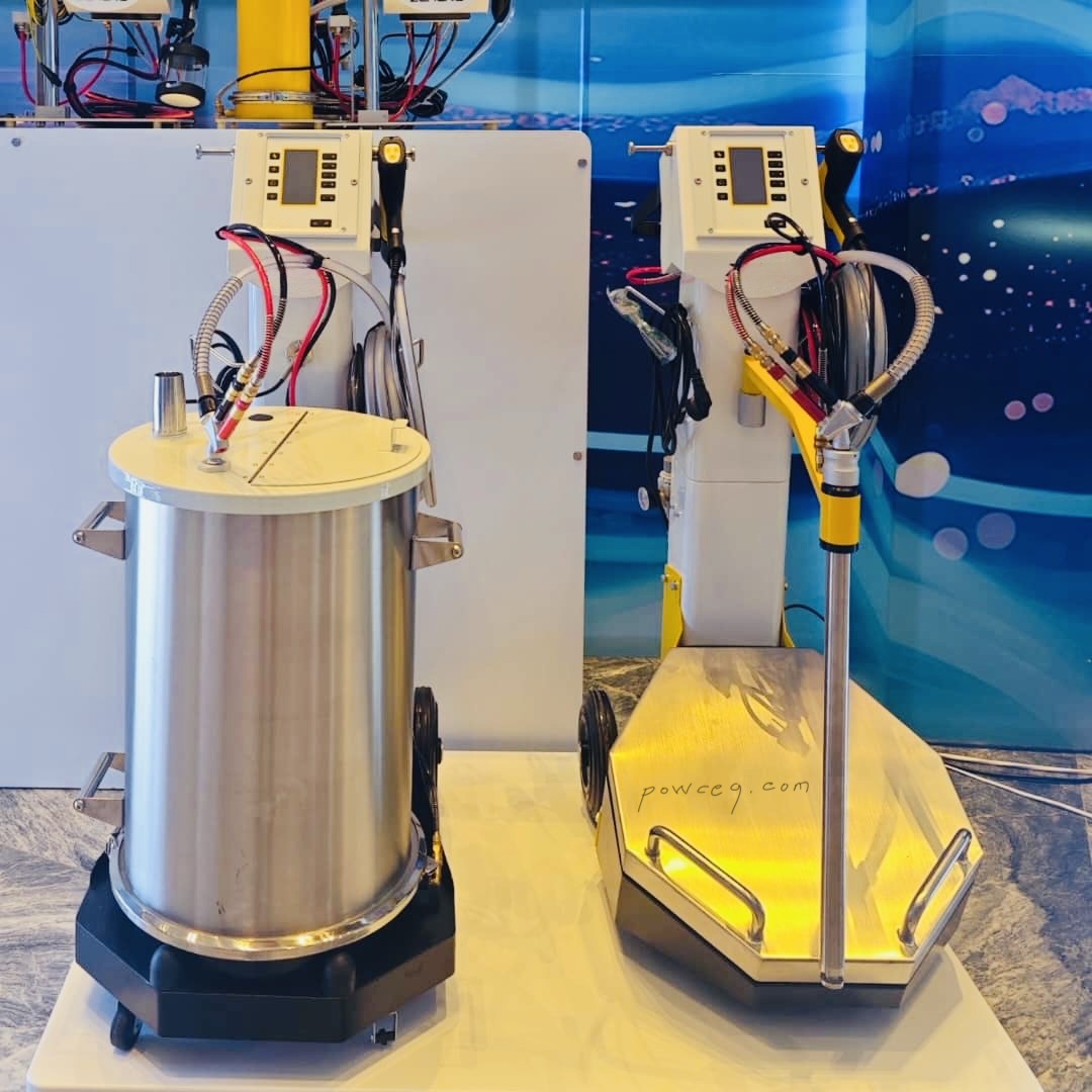 Mobile powder coating spray gun system Powder coating gun setup with mobile cart and feed container